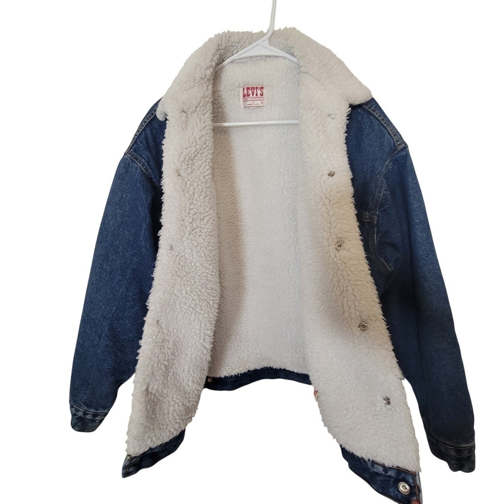 Vintage 90s Levi's Denim Trucker Jacket Sherpa Lined Jean Jacket Winter Medium - Picture 3 of 16